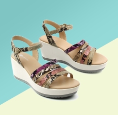 2020 New arrivals Ladies snake PU soft wedge sandals shoes for women