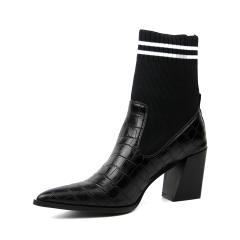manufacture stylish casual knit sexy high block heel boots shoes for women and ladies