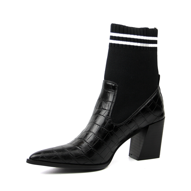 manufacture stylish casual knit sexy high block heel boots shoes for women and ladies