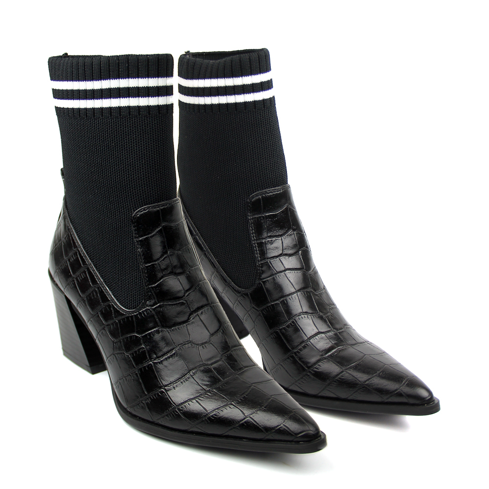 manufacture stylish casual knit sexy high block heel boots shoes for women and ladies