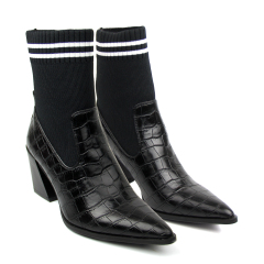 manufacture stylish casual knit sexy high block heel boots shoes for women and ladies