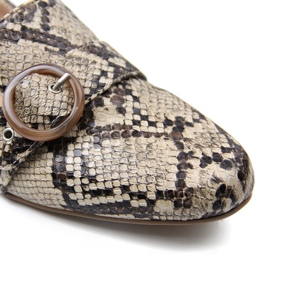 Hot Sell Snake Flat Ladies Pumps Pointed Women's Shoes with Covered metal Heel