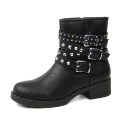 2020 stylish pu winter flat boots and shoes with buckle straps for women and ladies