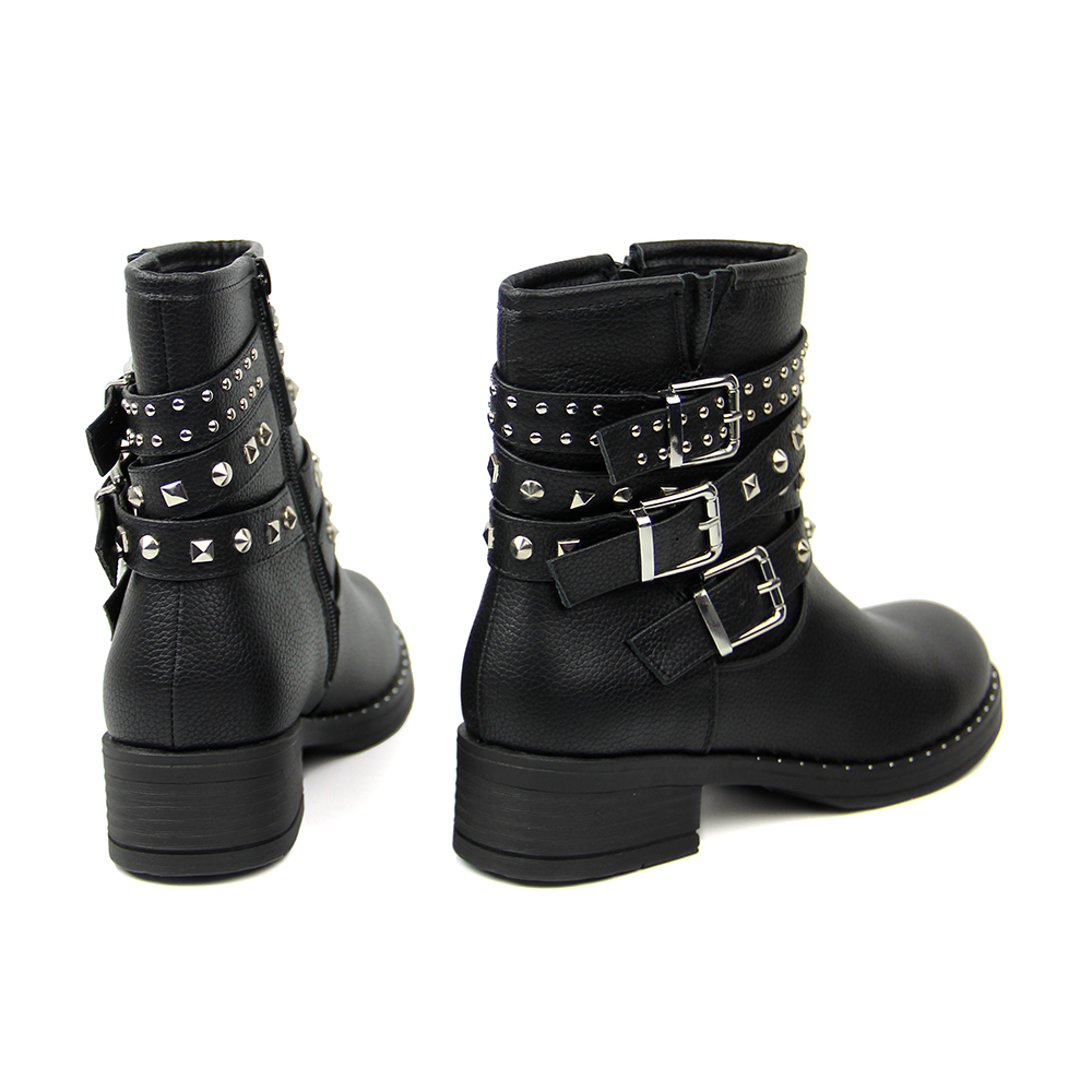 2020 stylish pu winter flat boots and shoes with buckle straps for women and ladies