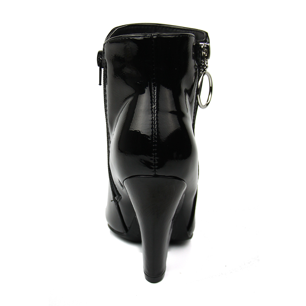 customized designer woman causal shoes heel boots in patent PU with metal zip