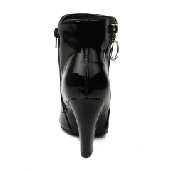 customized designer woman causal shoes heel boots in patent PU with metal zip