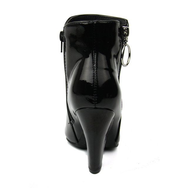 customized designer woman causal shoes heel boots in patent PU with metal zip