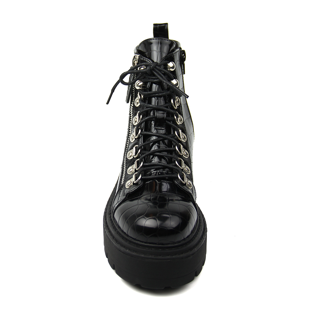 black stylish sexy pu work safety boots for women and ladies