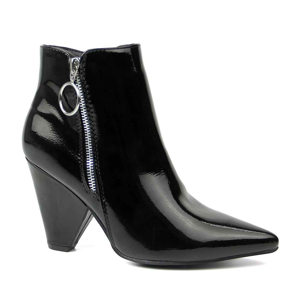 customized designer woman causal shoes heel boots in patent PU with metal zip