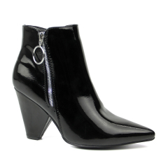 customized designer woman causal shoes heel boots in patent PU with metal zip