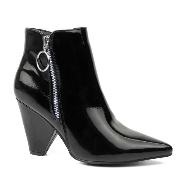 customized designer woman causal shoes heel boots in patent PU with metal zip