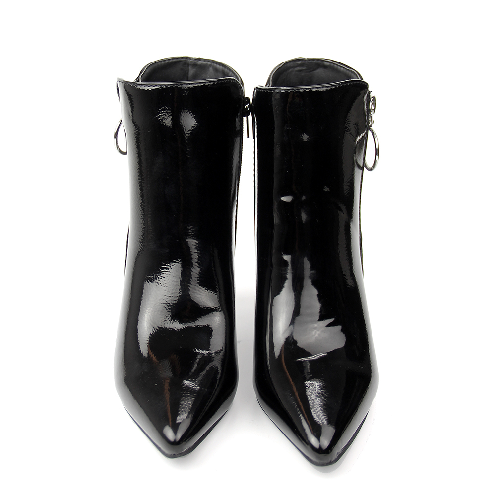 customized designer woman causal shoes heel boots in patent PU with metal zip