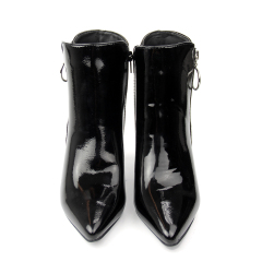 customized designer woman causal shoes heel boots in patent PU with metal zip