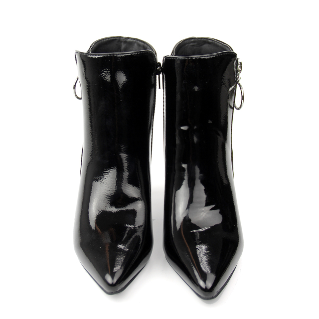 customized designer woman causal shoes heel boots in patent PU with metal zip