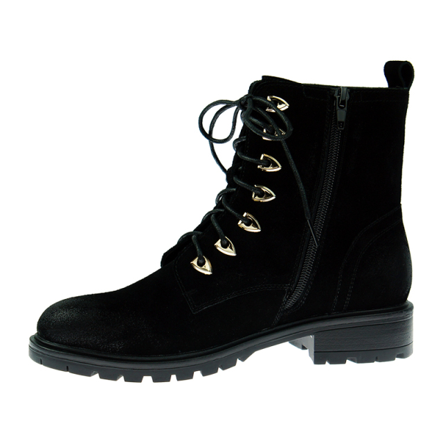 Hot Sell Ladies Black Leather Classy Cow Suede Shoes Lace-up Military Women Boots