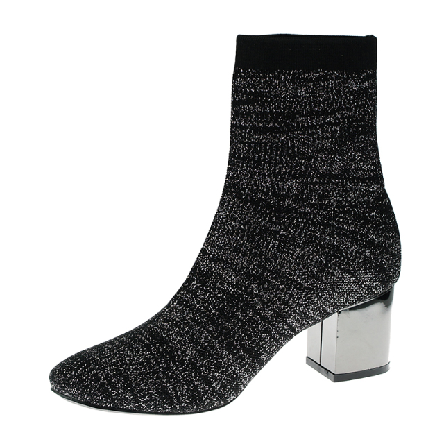 fashion winter shoes sexy luxury chunky wedge half sock boots for women