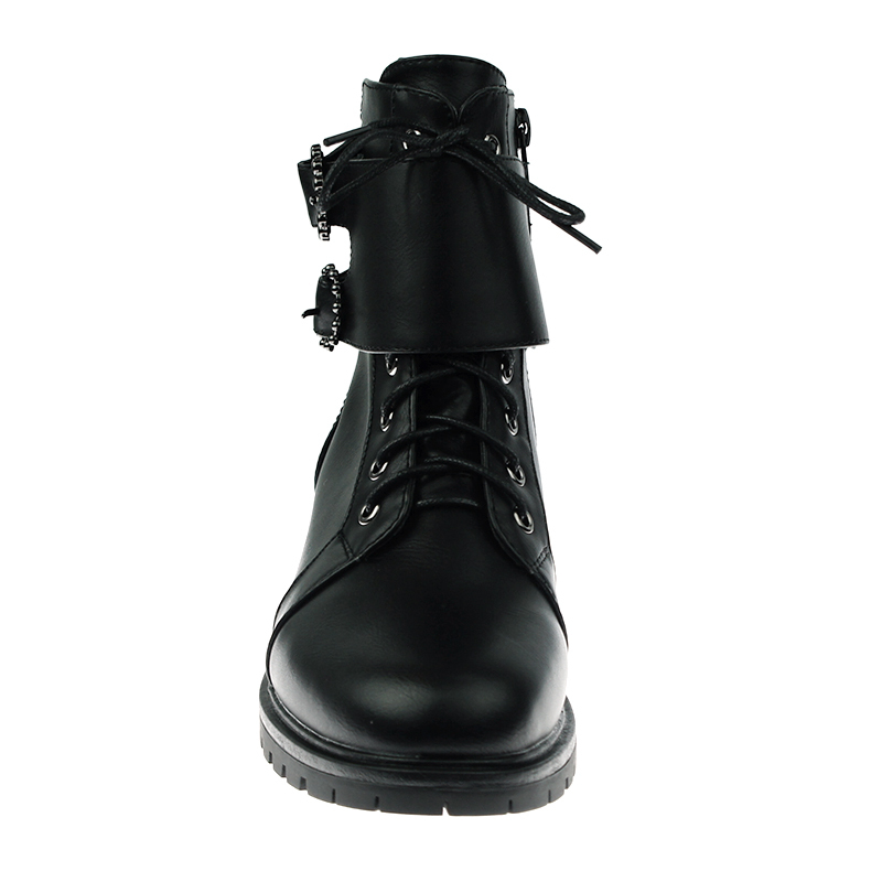 custom logo fall winter black leather lace up boots for ladies women