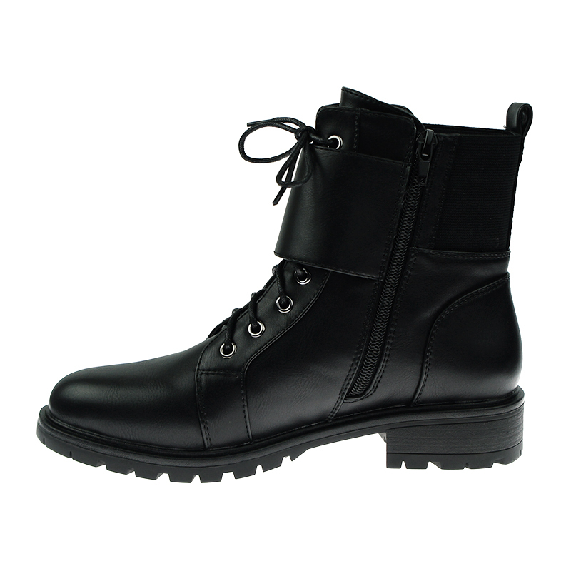 custom logo fall winter black leather lace up boots for ladies women