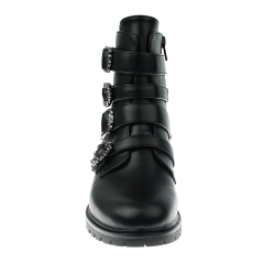 fashion hot selling women black stylish flat military boots shoes with buckle straps