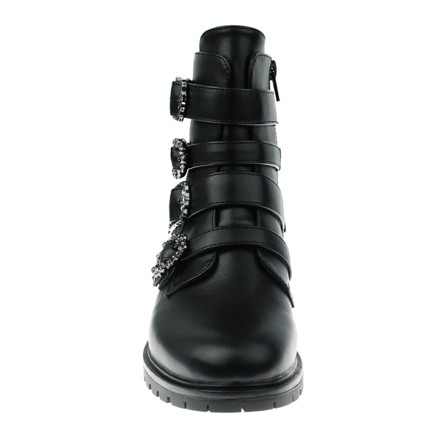 fashion hot selling women black stylish flat military boots shoes with buckle straps