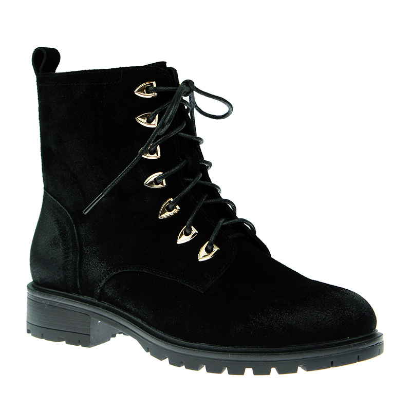 Hot Sell Ladies Black Leather Classy Cow Suede Shoes Lace-up Military Women Boots