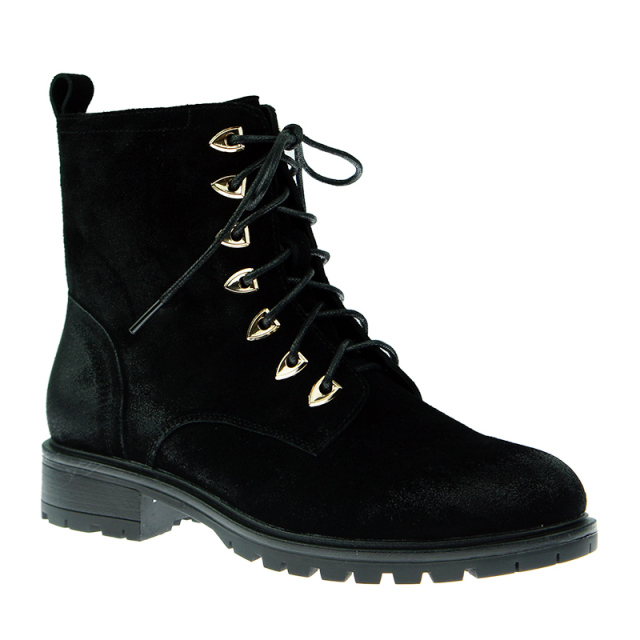 Hot Sell Ladies Black Leather Classy Cow Suede Shoes Lace-up Military Women Boots