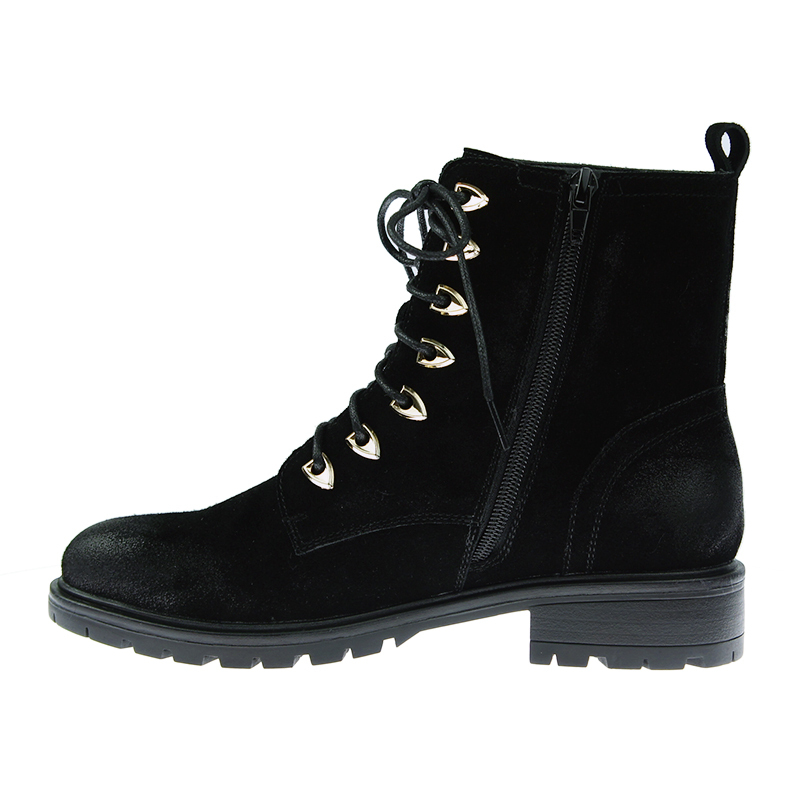 Hot Sell Ladies Black Leather Classy Cow Suede Shoes Lace-up Military Women Boots