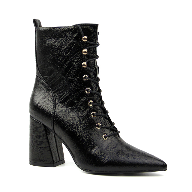 Sexy Designer Ladies Wrinkle Pu High Heel Boots Shoes for Women