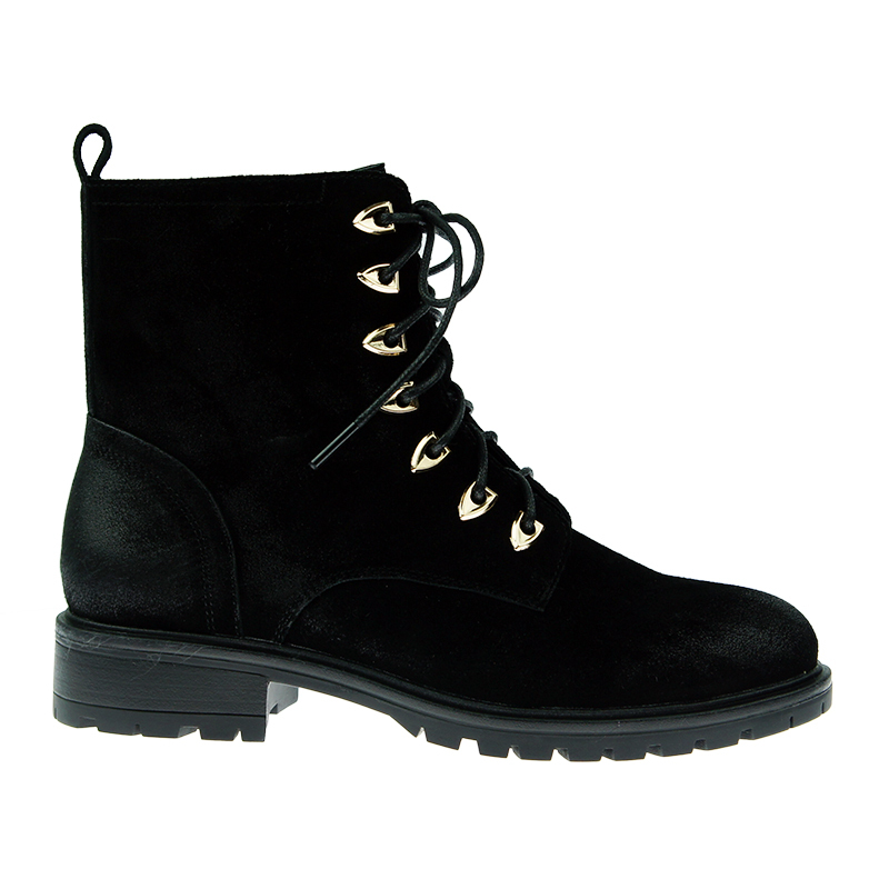Hot Sell Ladies Black Leather Classy Cow Suede Shoes Lace-up Military Women Boots
