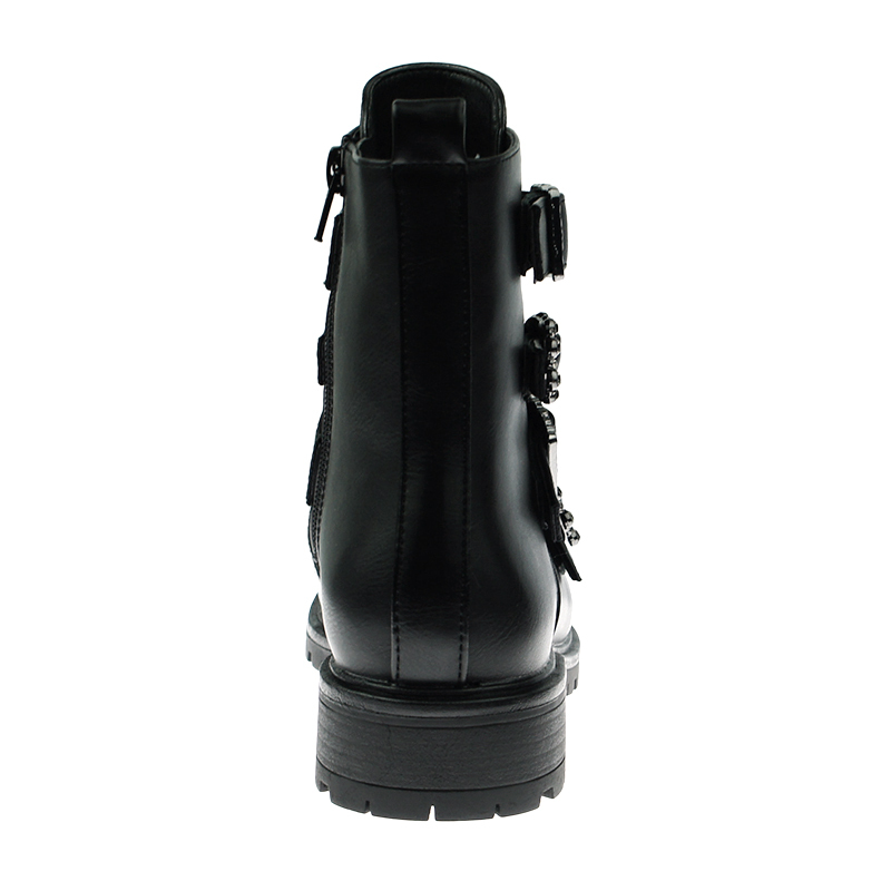 fashion hot selling women black stylish flat military boots shoes with buckle straps