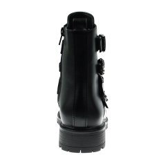 fashion hot selling women black stylish flat military boots shoes with buckle straps