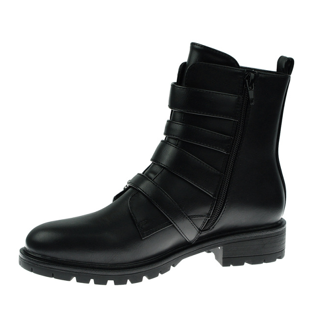 fashion hot selling women black stylish flat military boots shoes with buckle straps