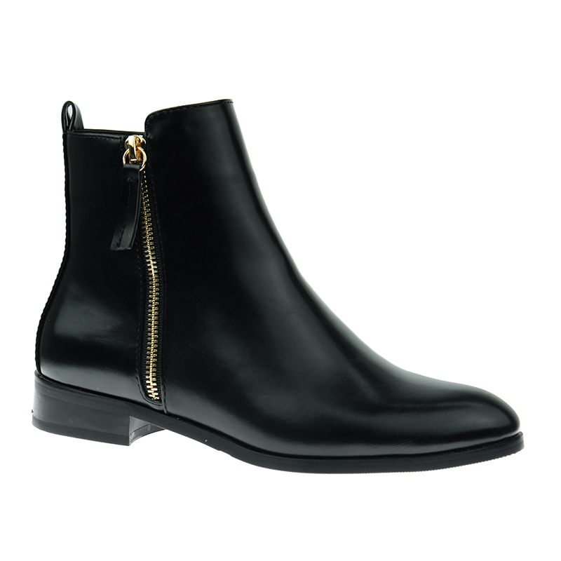 stylish black PU winter shoes flat work boots for women and ladies