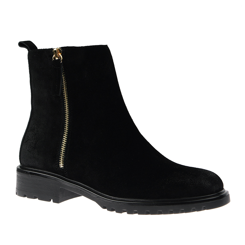 personality stylish black flat boots fall winter cow suede shoes with zipper for women