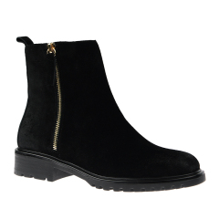 personality stylish black flat boots fall winter cow suede shoes with zipper for women