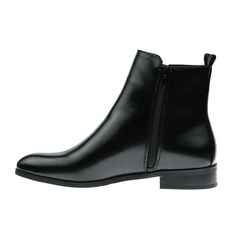 stylish black PU winter shoes flat work boots for women and ladies