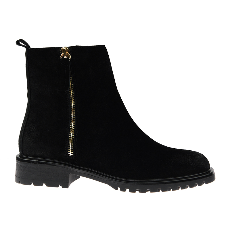 personality stylish black flat boots fall winter cow suede shoes with zipper for women