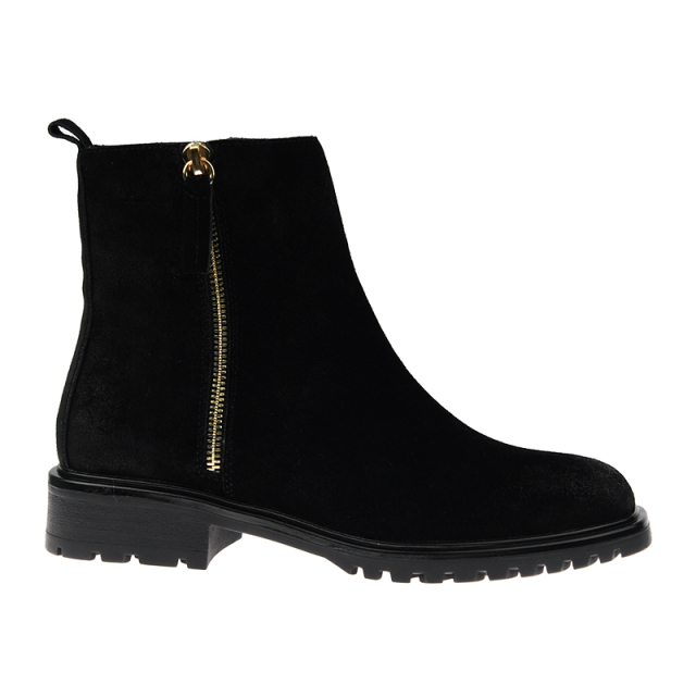 personality stylish black flat boots fall winter cow suede shoes with zipper for women