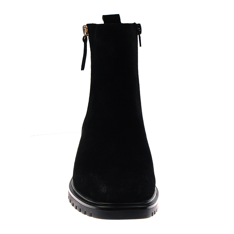 personality stylish black flat boots fall winter cow suede shoes with zipper for women