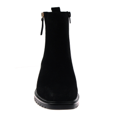 personality stylish black flat boots fall winter cow suede shoes with zipper for women