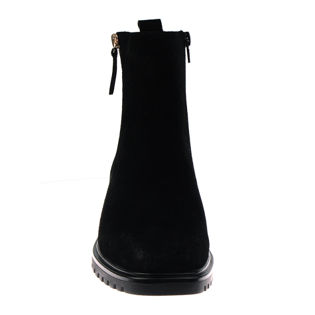 personality stylish black flat boots fall winter cow suede shoes with zipper for women