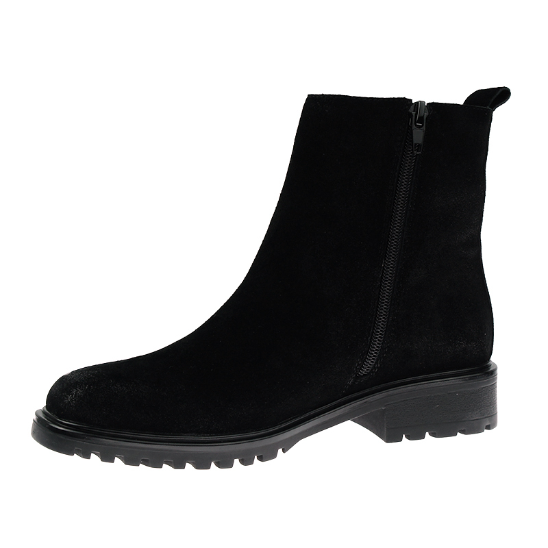 personality stylish black flat boots fall winter cow suede shoes with zipper for women