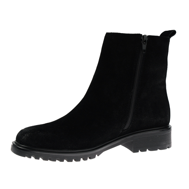 personality stylish black flat boots fall winter cow suede shoes with zipper for women