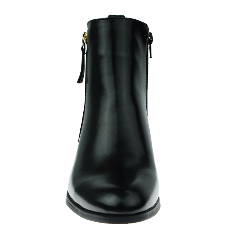 stylish black PU winter shoes flat work boots for women and ladies