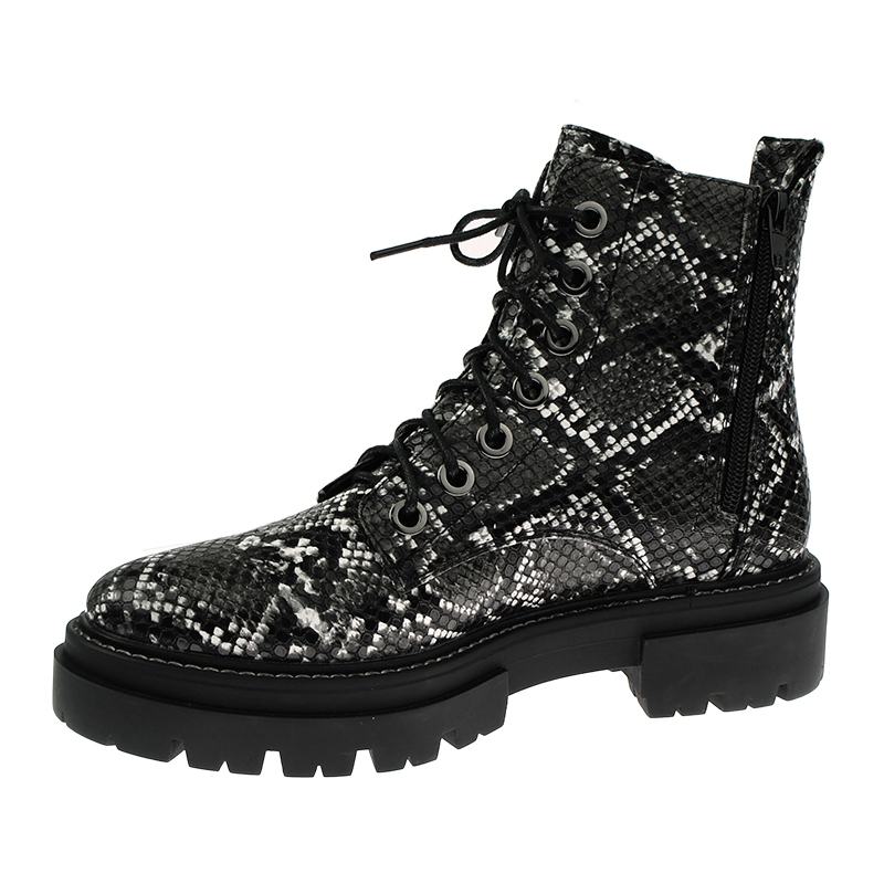 ew women chunky lace up Boots Platform Boots in snake pattern PU