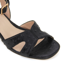 wholesale custom ladies women comfort square heels slides slippers sandals lizard upper metal heel