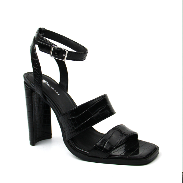 New Products Manifold Women Black Slip on Heels Sandals
