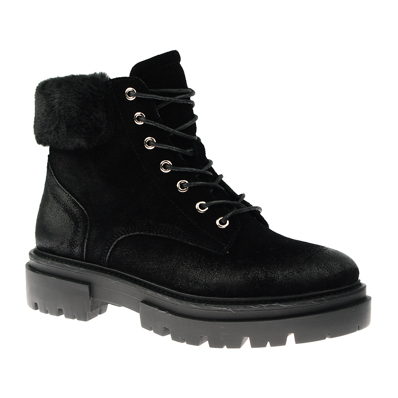 hot sale stylish luxury women winter fur black snow western short hiking boots in cow suede