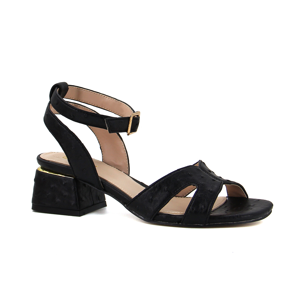 wholesale custom ladies women comfort square heels slides slippers sandals lizard upper metal heel