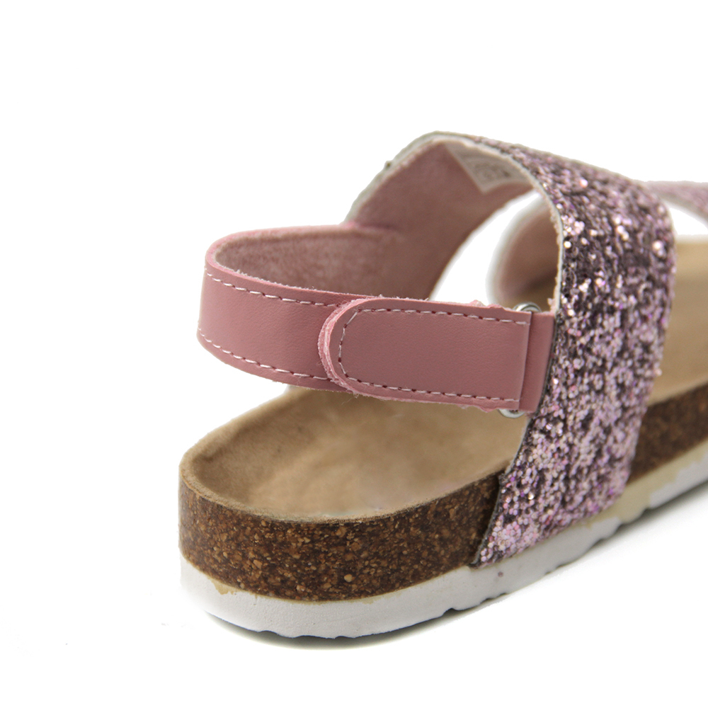 custom fashion pink shinny glitter flat beach wedge casual kids sandals slippers shoes for girls